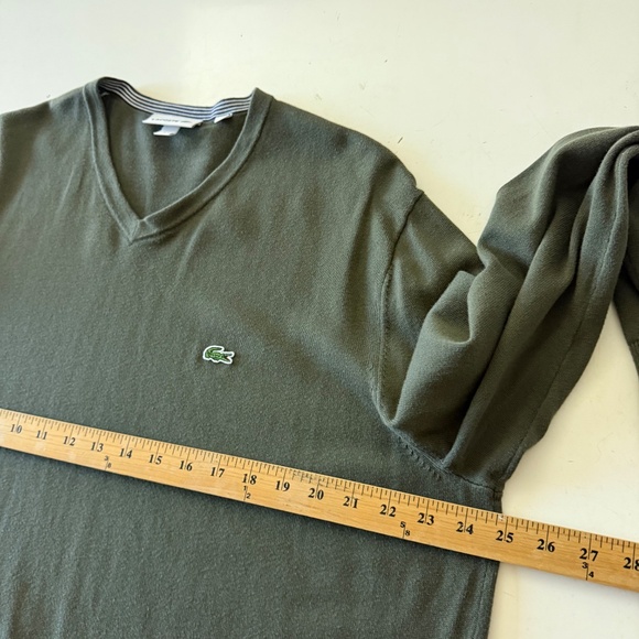 LACOSTE Authentic Forest Green V-Neck Pullover Cotton Sweater Mens 7 / 2XL - Picture 6 of 9